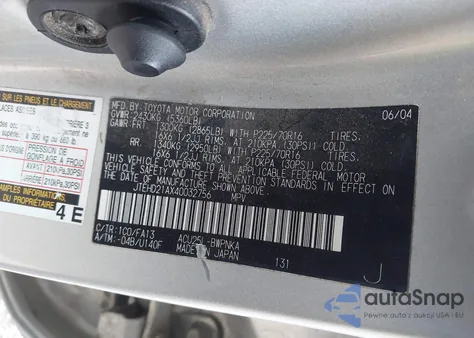 2004 Toyota Highlander from USA, damaged, VIN JTEHD21AX40032756